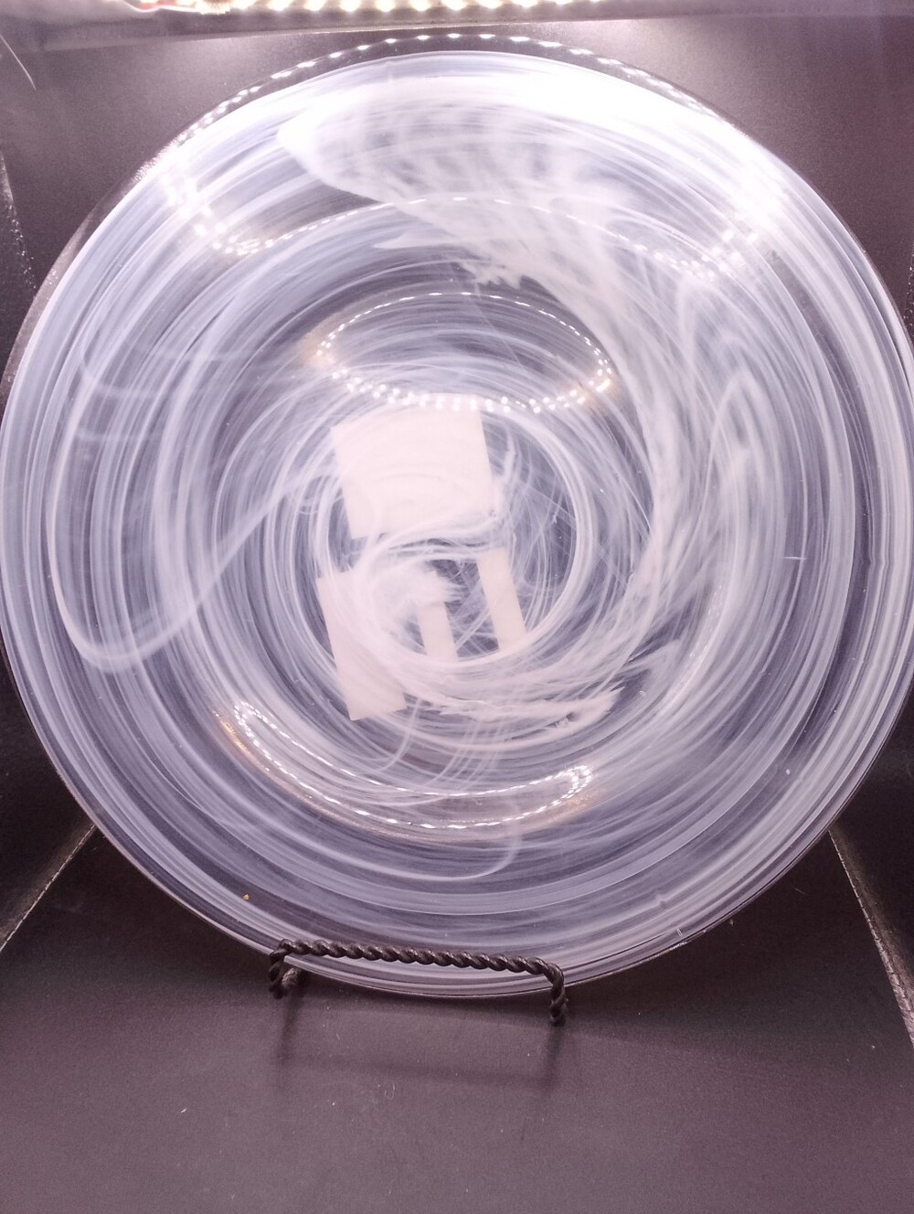 Clear White Swirl Recycled Glass candle Plate  11"